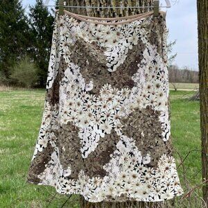 Vintage Neutral Floral Midi Skirt with elastic waistband